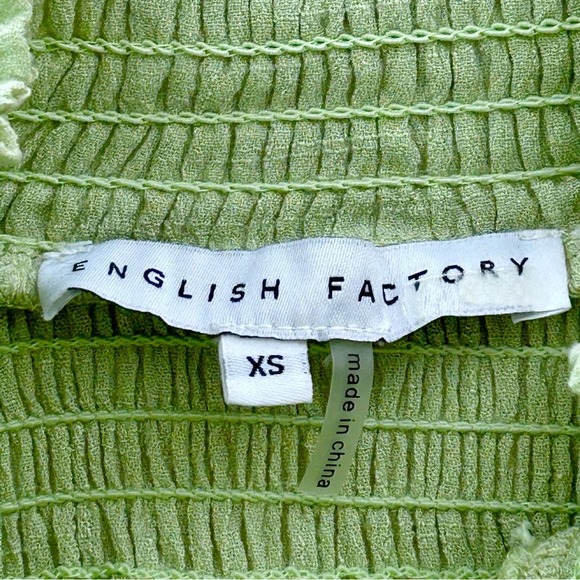 Anthropologie English Factory Mock Neck Ruffle Top Womens Size XS Green Smocked - Picture 13 of 15